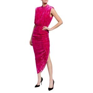 Veronica Beard Kendall Burnout Dress Womens 4 Pink Fuchsia Velvet Asymmetric Hem